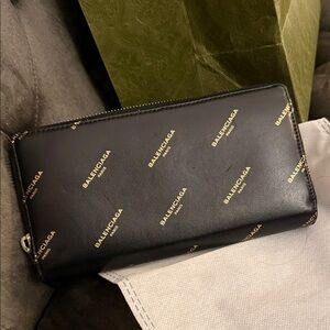 Balenciaga Black Wallet with Gold Accents
